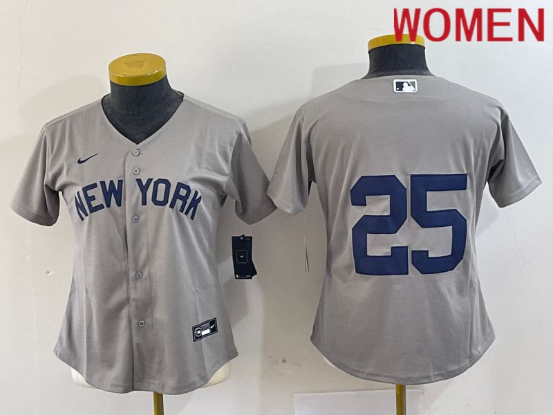 Women New York Yankees #25 No Name Grey Nike Game 2024 MLB Jersey style 1->pittsburgh pirates->MLB Jersey